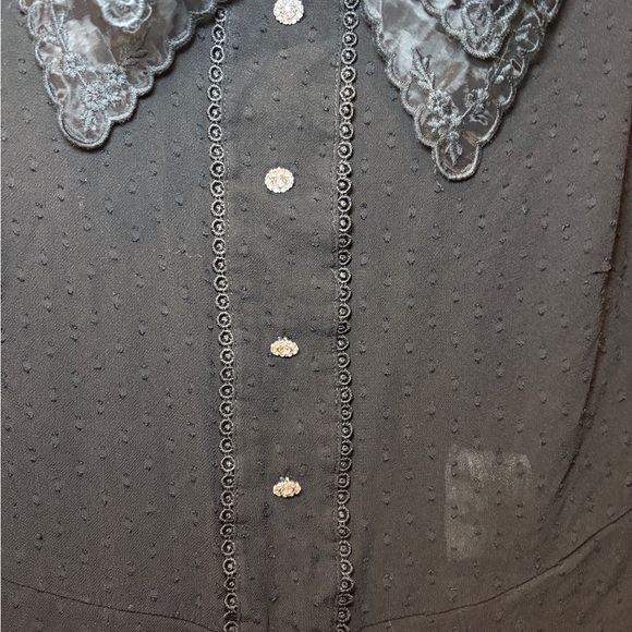 *ZARA Black Dobby Chiffon Romper Diamante Buttons Embroidered Small - Picture 4 of 7